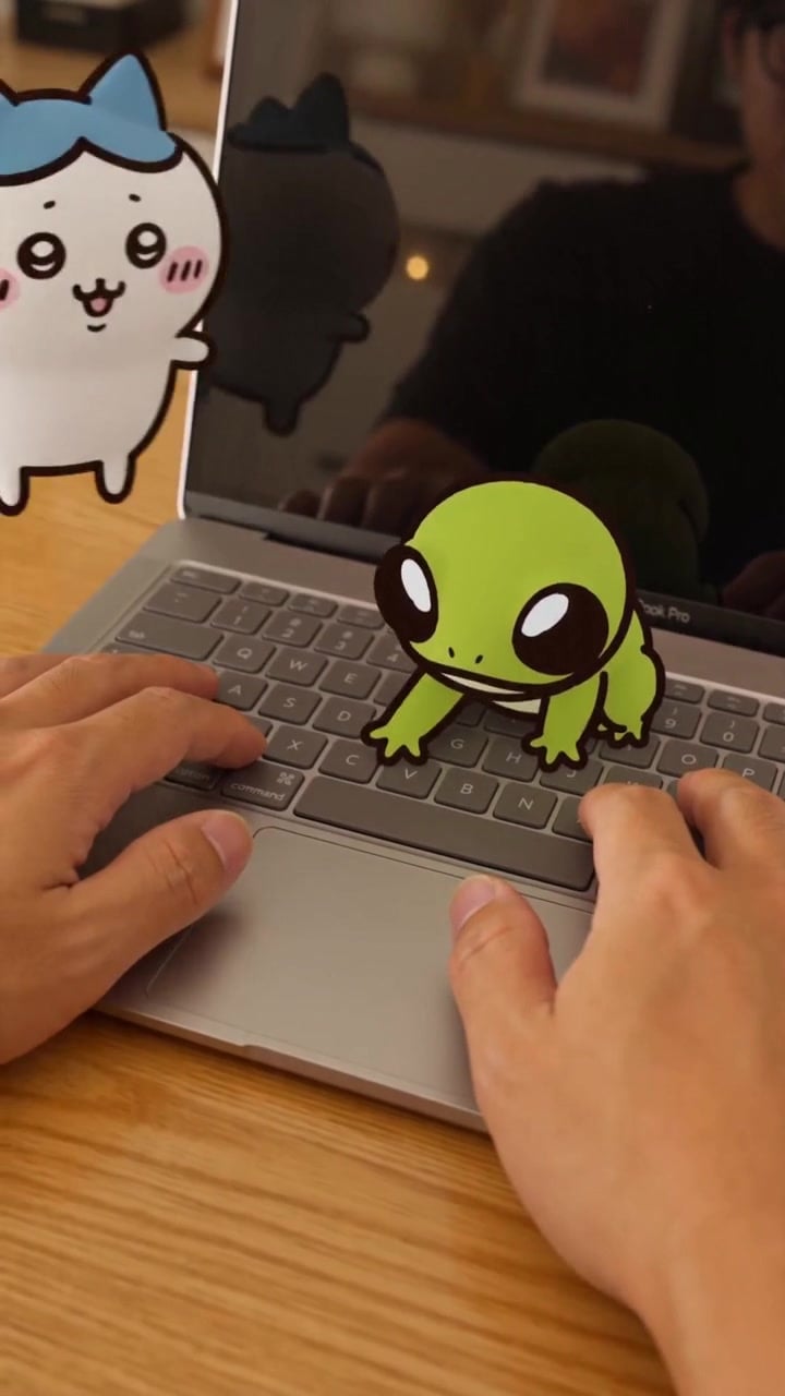 Ribbi Frog Blue Bow Cat Keyboard Companion POV