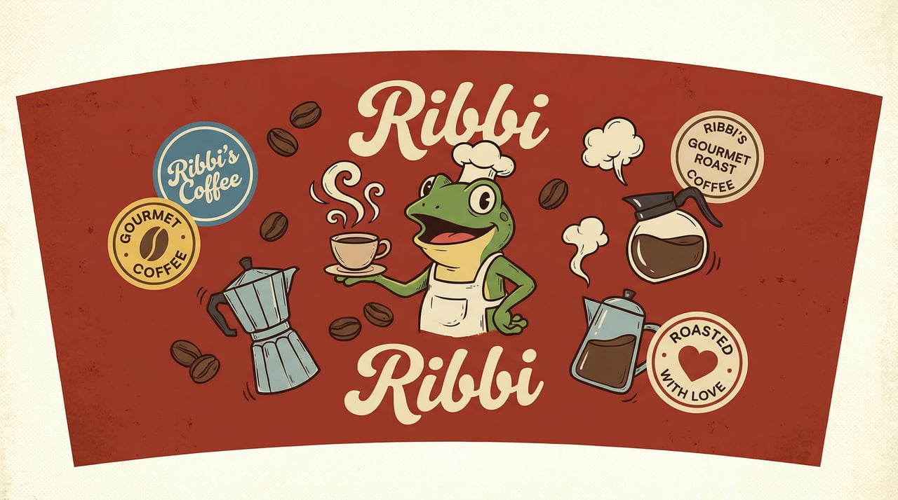 Ribbi Coffee Sleeve Character Scene